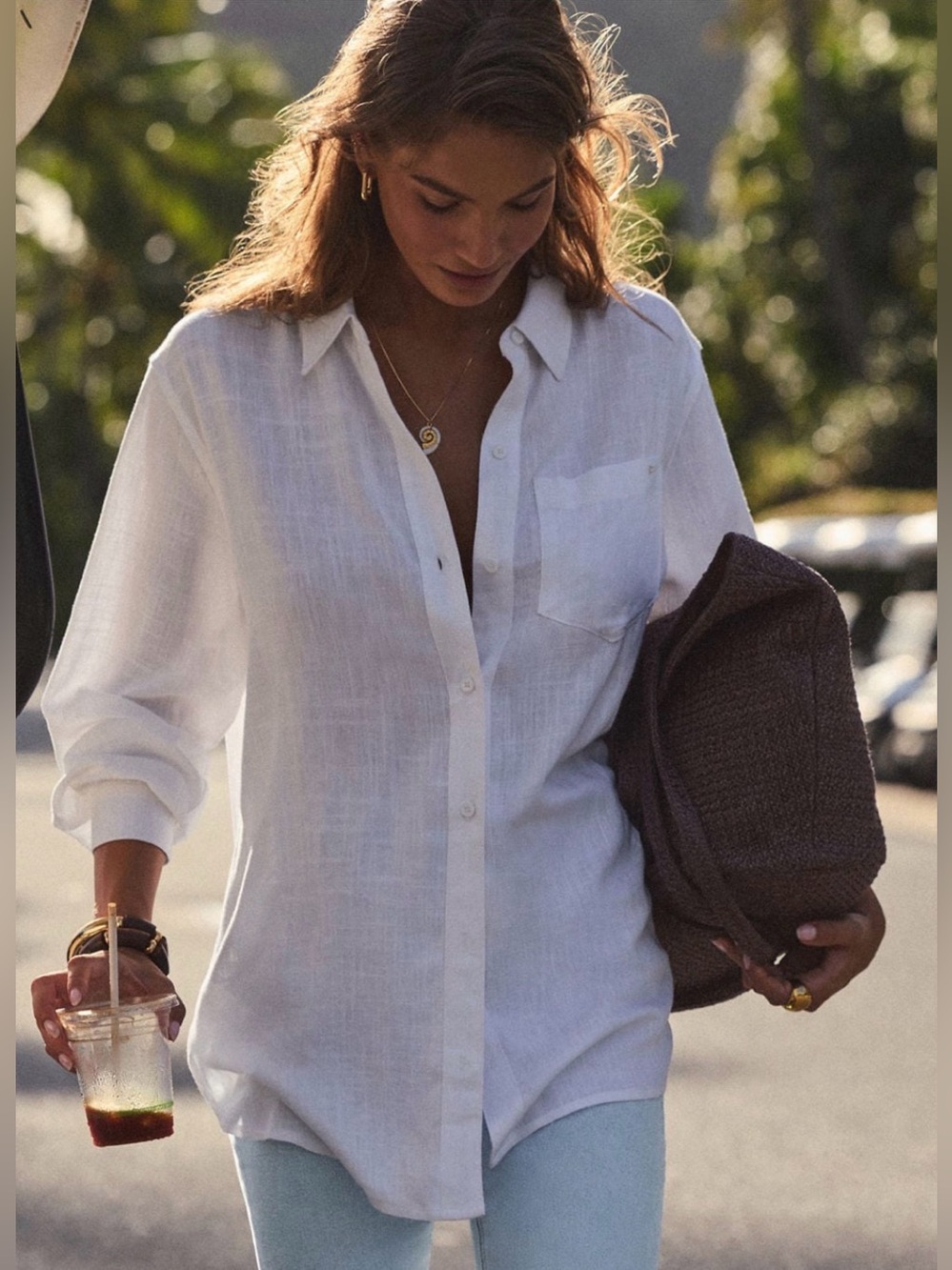 Fabletics Lifestyle Linen Oversized Button-Up Shirt - Picture 2 of 5